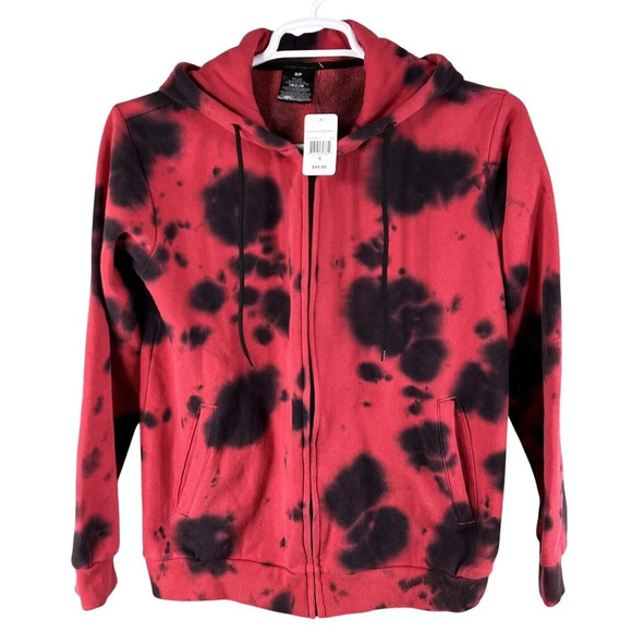 NWT AD Mens S Womens M Hoodie Red Black Tie-Dye Skull Graphic Hoodie Jacket - Picture 11 of 16